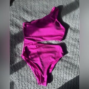 One shoulder cutout ribbed one piece swimsuit
